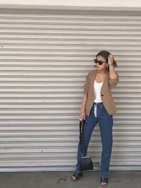 「TODAYFUL（トゥデイフル）のアイテム（ノーカラージャケット）」を使った、IKUMIさん（レディース・153cm）の春コーディネート