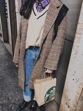 「RETRO GIRL（レトロガール）のアイテム（チェスターコート）」を使った、루さん（レディース・157cm）の冬コーディネート