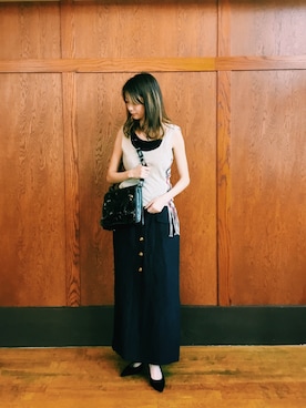 「mame（マメ）のアイテム（Tシャツ/カットソー）」を使った、A.I.R.AGEさん（レディース・155cm）の春コーディネート