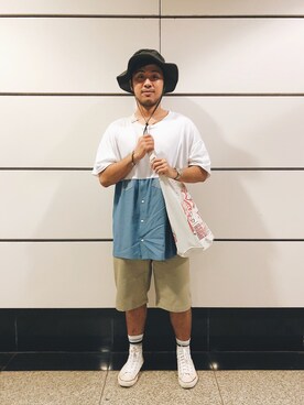 「kicks」｜「アイテム（ハンチング/ベレー帽）」を使った、Wenceslaus Zadokさん（メンズ・173cm）の夏コーディネート