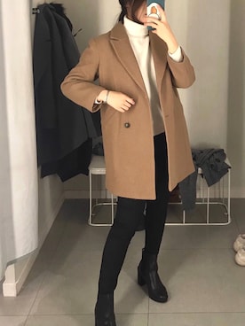 「H&M（エイチ・アンド・エム）のアイテム（ダッフルコート）」を使った、董董董宸羽さん（レディース・171cm）の冬コーディネート