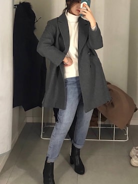 「H&M（エイチ・アンド・エム）のアイテム（ダッフルコート）」を使った、董董董宸羽さん（レディース・170cm）の冬コーディネート