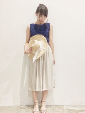「ノースリーブニット」｜「アイテム（帽子）」を使った、ﾂﾑｷﾞさん（レディース・161cm）の夏コーディネート