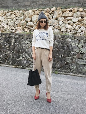 「PLAIN CLOTHING（プレーンクロージング）のアイテム（ニットキャップ/ビーニー）」を使った、moyooonnさん（レディース・152cm）の秋コーディネート