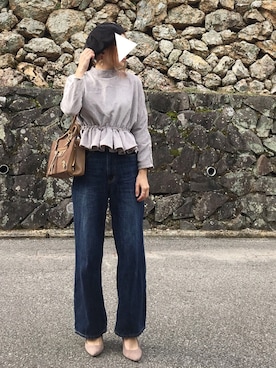 「ぺプラムトップス」｜「アイテム（ハンチング/ベレー帽）」を使った、moyooonnさん（レディース・152cm）の冬コーディネート