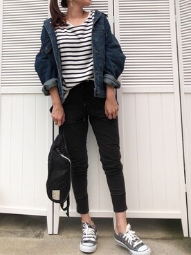 「DHOLIC（ディーホリック）のアイテム（デニムジャケット）」を使った、moyooonnさん（レディース・152cm）の秋コーディネート