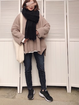 「mystic（ミスティック）のアイテム（ストール/ショール）」を使った、moyooonnさん（レディース・152cm）の冬コーディネート