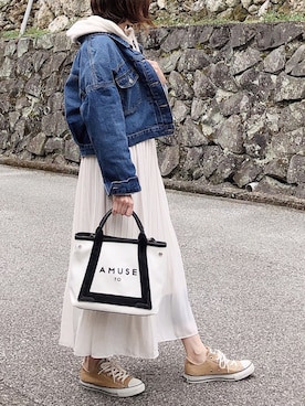 「GRL（グレイル）のアイテム（デニムジャケット）」を使った、moyooonnさん（レディース・152cm）の冬コーディネート