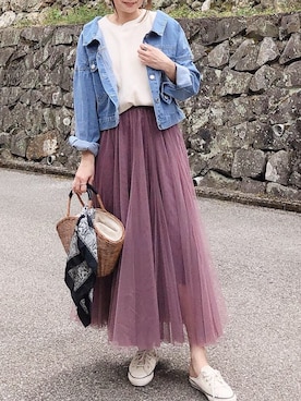 「GRL（グレイル）のアイテム（デニムジャケット）」を使った、moyooonnさん（レディース・152cm）の春コーディネート