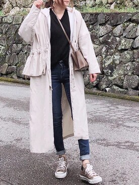 「ADAM ET ROPE'（アダムエロペ）のトリプルポケットショルダーバック（ショルダーバッグ）」を使った、moyooonnさん（レディース・152cm）の春コーディネート