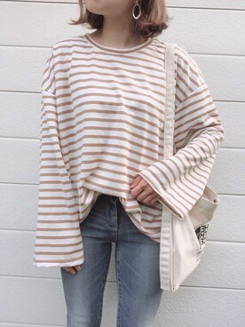 「AZUL by moussy（アズールバイマウジー）のA PERFECT DENIM COOL/A パーフェクトデニムクール（デニムパンツ）」を使った、moyooonnさん（レディース・152cm）の春コーディネート