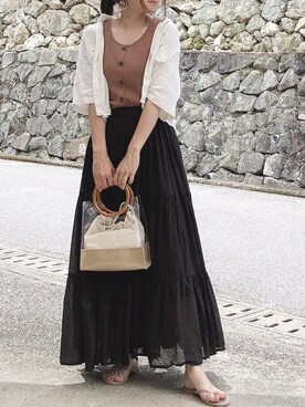 「マキシスカート」｜「アイテム（ビーチサンダル）」を使った、moyooonnさん（レディース・152cm）の春コーディネート