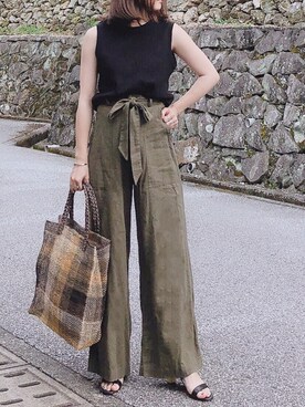 「HALIN（ハリン）のアイテム（かごバッグ）」を使った、moyooonnさん（レディース・153cm）の夏コーディネート