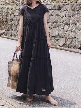 「HALIN（ハリン）のアイテム（かごバッグ）」を使った、moyooonnさん（レディース・153cm）の夏コーディネート