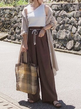 「HALIN（ハリン）のアイテム（かごバッグ）」を使った、moyooonnさん（レディース・152cm）の夏コーディネート