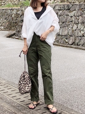「ワークパンツ」｜「アイテム（ビーチサンダル）」を使った、moyooonnさん（レディース・152cm）の夏コーディネート