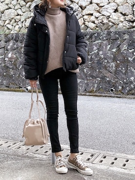 「GRL（グレイル）の2way巾着ショルダーバッグ（ショルダーバッグ）」を使った、moyooonnさん（レディース・152cm）の冬コーディネート