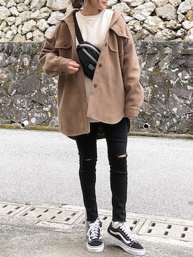 「Re:EDIT（リエディ）の配色ステッチ裏起毛プルオーバー（スウェット）」を使った、moyooonnさん（レディース・152cm）の冬コーディネート