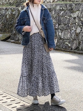 「GRL（グレイル）のアイテム（デニムジャケット）」を使った、moyooonnさん（レディース・152cm）の冬コーディネート