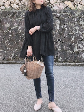 「AZUL by moussy（アズールバイマウジー）のA PERFECT DENIM COOL/A パーフェクトデニムクール（デニムパンツ）」を使った、moyooonnさん（レディース・152cm）の春コーディネート