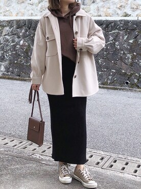 「GRL（グレイル）のリブニットロングスカート（スカート）」を使った、moyooonnさん（レディース・152cm）の秋コーディネート