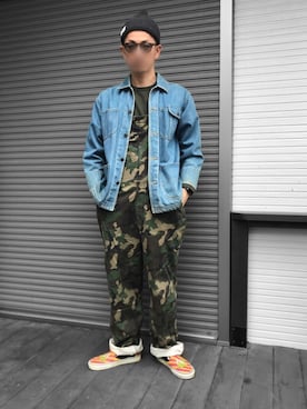 「迷彩」｜「アイテム（オールインワン・サロペット）」を使った、kaz✌︎spさん（メンズ・176cm）の秋コーディネート