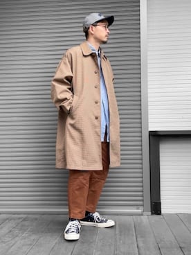 「レースアップシューズ」｜「アイテム（ステンカラーコート）」を使った、kaz✌︎spさん（メンズ・176cm）の春コーディネート