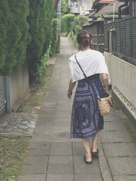 「niko and...（ニコアンド）のオリジナル ミニラインテープカゴバッグ【niko and...】（かごバッグ）」を使った、mariさん（レディース・158cm）の夏コーディネート