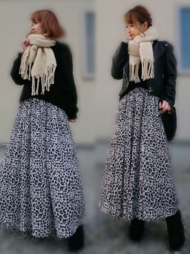 「ヘアアレンジ」｜「アイテム（ライダースジャケット）」を使った、YOU★さん（レディース・146cm）の冬コーディネート