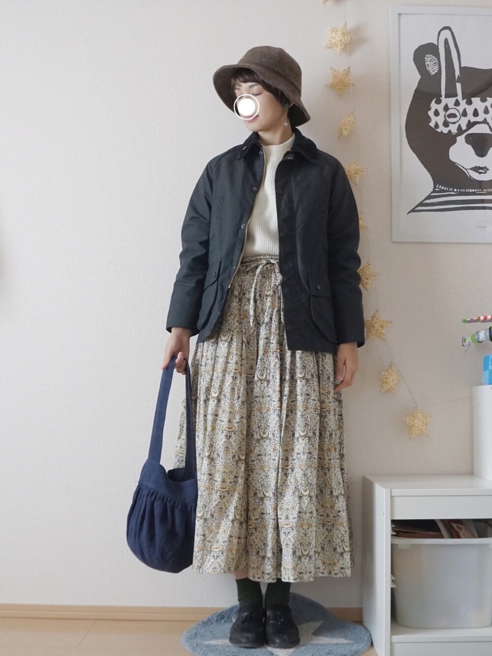 「YAECA、barbour、バブアー、シンプルコーデ、リバティ、Lin français d'antan、キュロット」｜「Bshopの【Barbour(バブアー)】CLASSIC BEDALE /WOMEN（その他アウター、ブルー系）」を使った、ｍｉａ＊さん（レディース・160cm）の春コーディネートの1枚目の写真