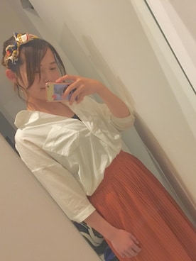 「オレンジスカート」｜ぽんさん（レディース・163cm）の夏コーディネート