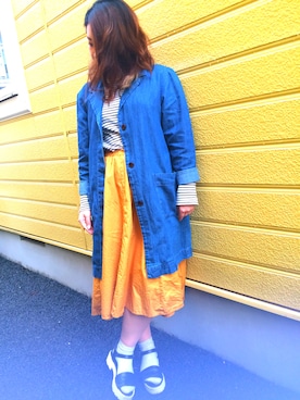 「ベルイエロー」｜「アイテム（その他アウター）」を使った、かなやんさん（レディース・152cm）の春コーディネート