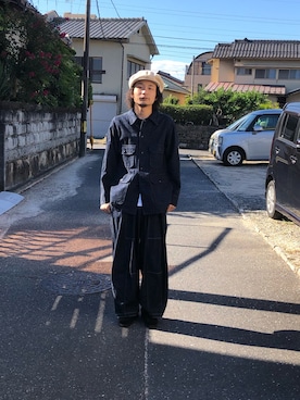 「インディゴデニム」｜「アイテム（ハンチング/ベレー帽）」を使った、Takuyaさん（メンズ・175cm）の秋コーディネート