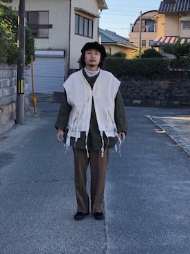 「Hender Scheme（エンダースキーマ）のアイテム（キャスケット）」を使った、Takuyaさん（メンズ・176cm）の秋コーディネート