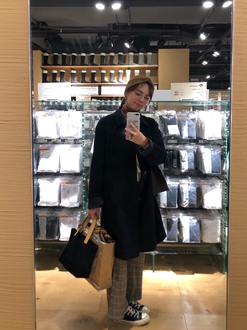 「复古」｜「MUJI Laboのアイテム（ダッフルコート、ブラック系）」を使った、cho_◡̈♥︎さん（レディース・165cm）の冬コーディネートの1枚目の写真