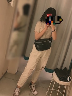 「WORKS（ワークス）のアイテム（パンツ）」を使った、林檎さん（レディース・148cm）の夏コーディネート