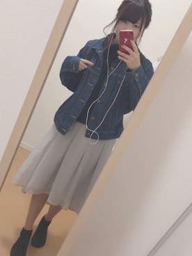 「黒タートルネック」｜「アイテム（デニムジャケット）」を使った、mie*さん（レディース・157cm）の秋コーディネート