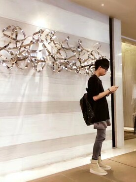 「Bershka（ベルシュカ）のアイテム（Tシャツ/カットソー、ブラック系）」を使った、GinsPAN_さん（メンズ）の秋コーディネート