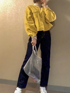 「Gジャン」｜「アイテム（ノーカラージャケット）」を使った、mino02riさん（レディース・161cm）の春コーディネート