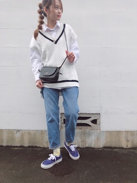 「frames RAY CASSIN（フレームスレイカズン）のアイテム（ベスト）」を使った、マリン☽･:*さん（レディース・158cm）の春コーディネート