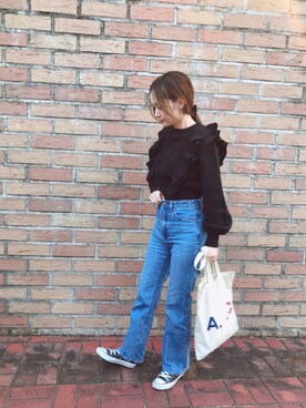 moussy - MOUSSY RUFFLE SHOULDER ニットトップ MOUSSY（マウジー）の「RUFFLE SHOULDER ニットトップ（ニット