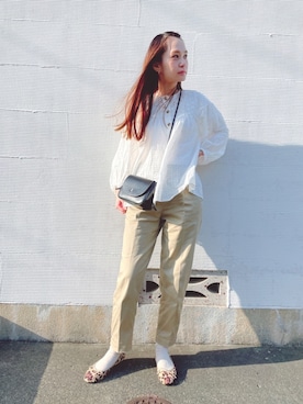 「UNIQLO（ユニクロ）のコットンテーパードアンクルパンツ（丈標準64cm）（その他パンツ）」を使った、マリン☽･:*さん（レディース・158cm）の春コーディネート