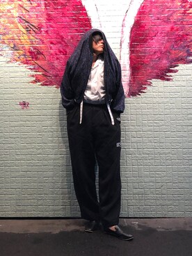 「SHAREEF（シャリーフ）のBIAS LINE WIDE PANTS（その他パンツ、ブラック系）」を使った、nakaさん（メンズ・173cm）の秋コーディネート