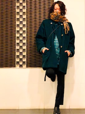 「カラーコート」｜「アイテム（ダウンジャケット/コート）」を使った、笹森大樹さん（メンズ・172cm）の冬コーディネート