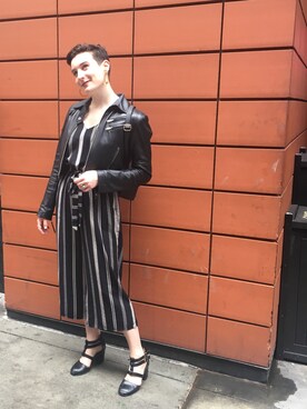 「stripes」｜「アイテム（オールインワン・サロペット）」を使った、Sylvieさん（レディース・168cm）の春コーディネート