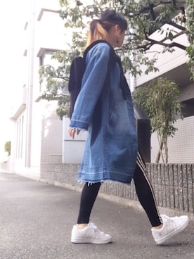 「ロングジャケット」｜「アイテム（デニムジャケット）」を使った、youkiさん（レディース・158cm）の冬コーディネート