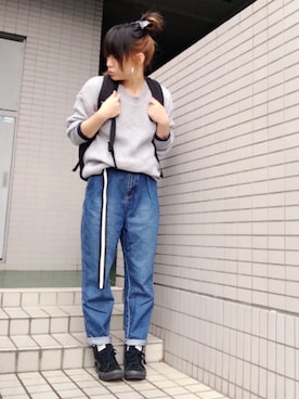 「グレーニット」｜「アイテム（財布/小物）」を使った、youkiさん（レディース・158cm）の冬コーディネート
