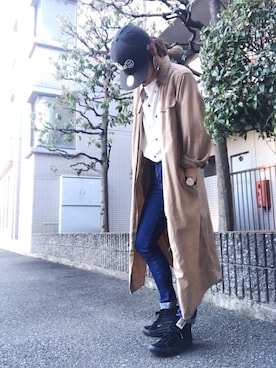 「ロールアップ」｜「アイテム（シャツワンピース）」を使った、youkiさん（レディース・158cm）の春コーディネート