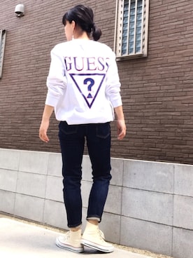 「ZOZO（ゾゾ）のスリムテーパードデニムパンツ［WOMEN］（デニムパンツ）」を使った、youkiさん（レディース・158cm）の春コーディネート