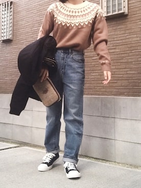 「ハイウエストストレートジーンズ」｜「アイテム（アクセサリー）」を使った、youkiさん（レディース・161cm）の秋コーディネート